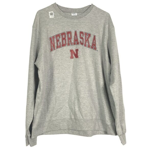 NWT Nebraska Grey Crewneck Sweatshirt by Port & Company, Unisex Large, Huskers - Picture 1 of 6